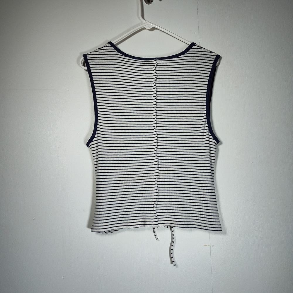 Pilcro Womens Navy White Striped Ruched Front Drawstring Ribbed Tank Top Size M - Picture 8 of 11